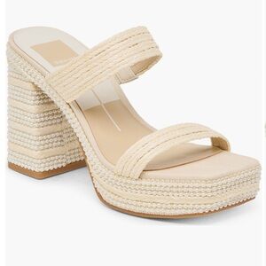 Dolce Vita Cream Braided Pearl-Trim Block Heel Sandal